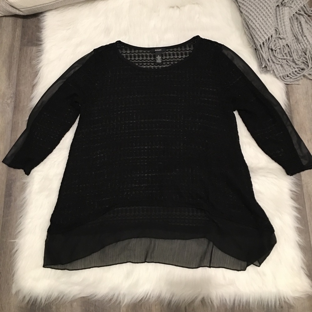Alfani Black Loose Knit Top Faux Leather Arm